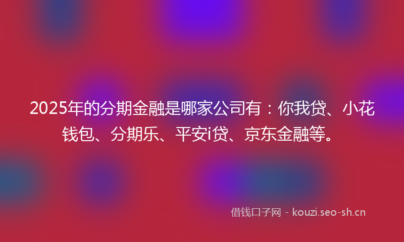 2025年的分期金融是哪家公司有：你我贷、小花钱包、分期乐、平安i贷、京东金融等。