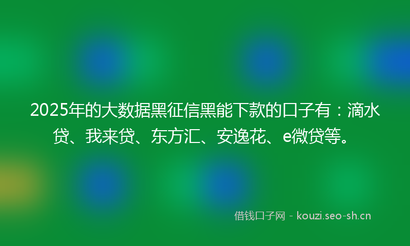 2025年的大数据黑征信黑能下款的口子有：滴水贷、我来贷、东方汇、安逸花、e微贷等。