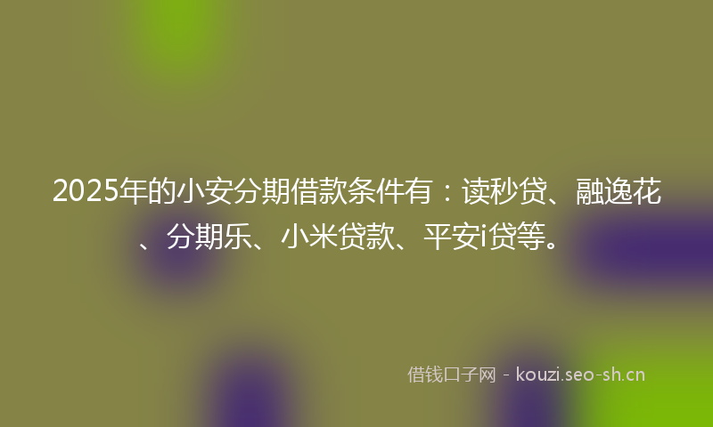 2025年的小安分期借款条件有：读秒贷、融逸花、分期乐、小米贷款、平安i贷等。