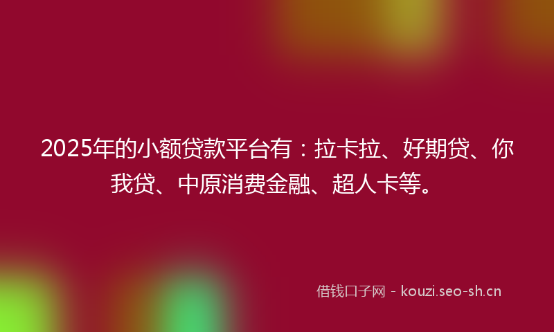 2025年的小额贷款平台有：拉卡拉、好期贷、你我贷、中原消费金融、超人卡等。