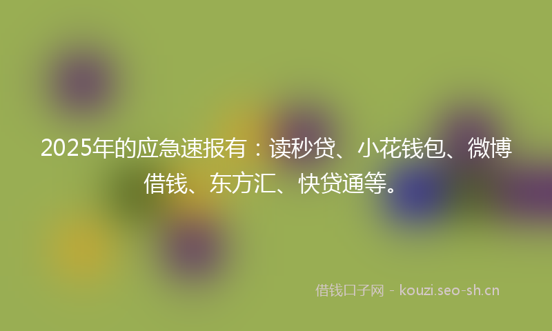 2025年的应急速报有：读秒贷、小花钱包、微博借钱、东方汇、快贷通等。