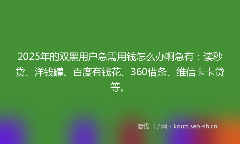 2025年的双黑用户急需用钱怎么办啊急有：读秒贷、洋钱罐、百度有钱花、360借条、维信卡卡贷等。