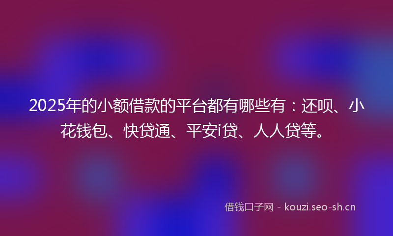 2025年的小额借款的平台都有哪些有：还呗、小花钱包、快贷通、平安i贷、人人贷等。