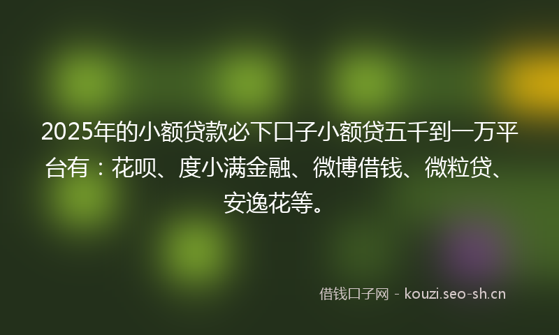 2025年的小额贷款必下口子小额贷五千到一万平台有：花呗、度小满金融、微博借钱、微粒贷、安逸花等。