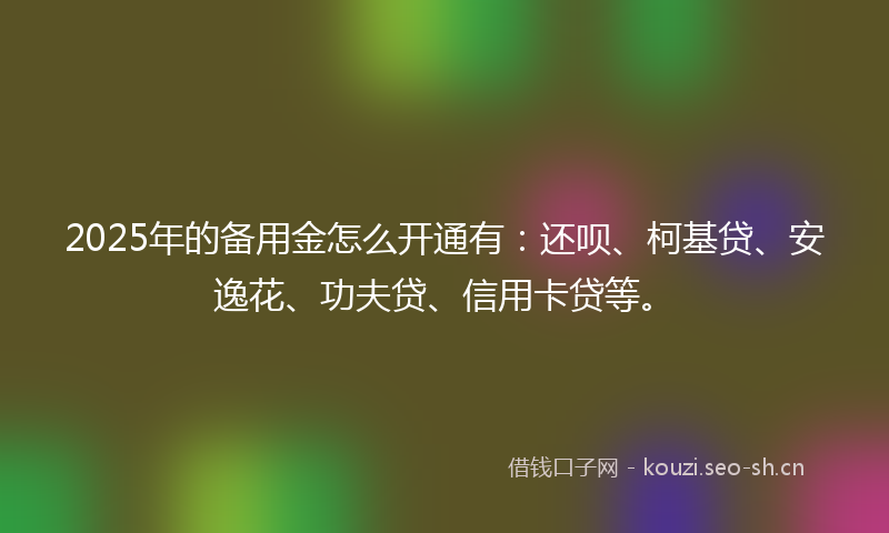 2025年的备用金怎么开通有：还呗、柯基贷、安逸花、功夫贷、信用卡贷等。