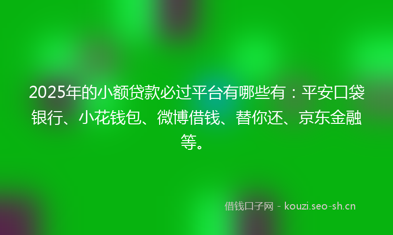 2025年的小额贷款必过平台有哪些有:平安口袋银行、小花钱包、微博借钱、替你还、京东金融等。