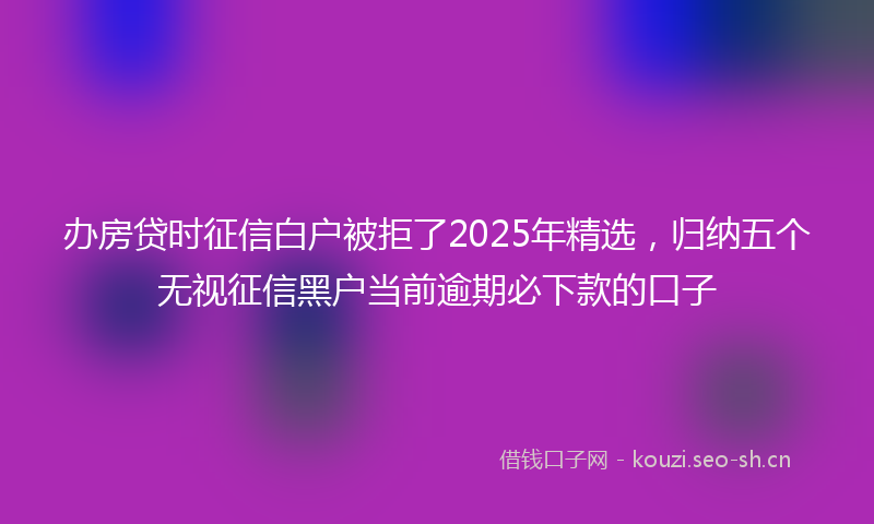 办房贷时征信白户被拒了2025年精选，归纳五个无视征信黑户当前逾期必下款的口子