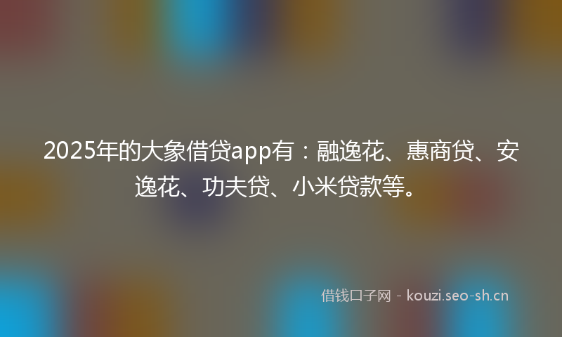 2025年的大象借贷app有：融逸花、惠商贷、安逸花、功夫贷、小米贷款等。