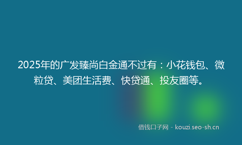 2025年的广发臻尚白金通不过有：小花钱包、微粒贷、美团生活费、快贷通、投友圈等。