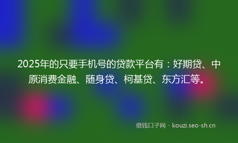 2025年的只要手机号的贷款平台有:好期贷、中原消费金融、随身贷、柯基贷、东方汇等。