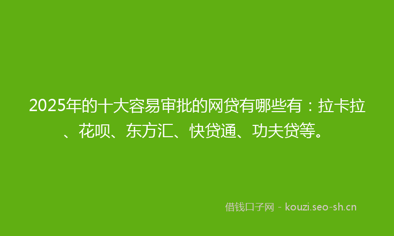 2025年的十大容易审批的网贷有哪些有：拉卡拉、花呗、东方汇、快贷通、功夫贷等。