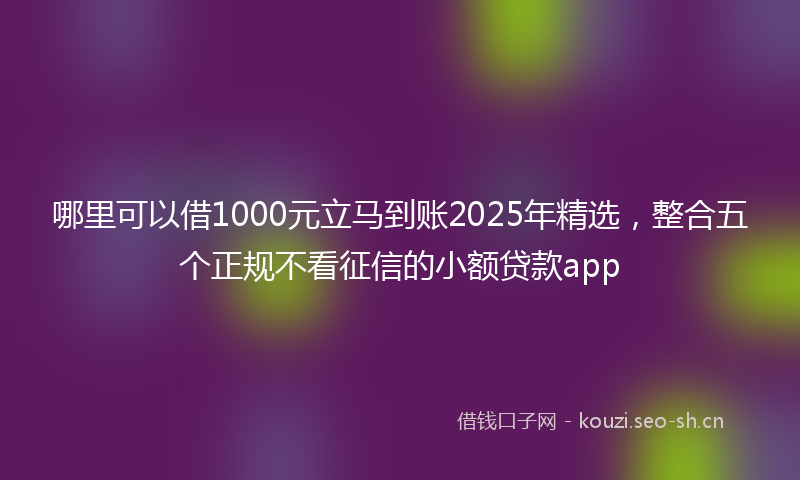 哪里可以借1000元立马到账2025年精选,整合五个正规不看征信的小额贷款app