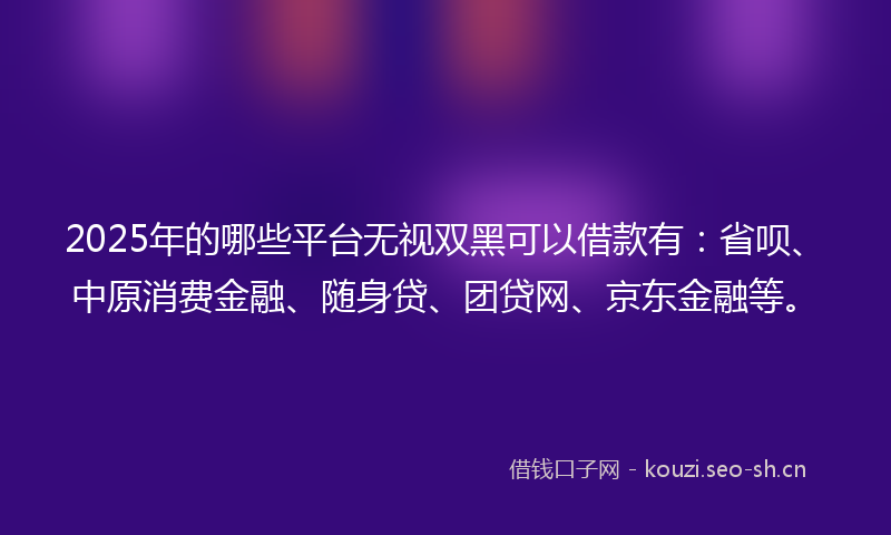 2025年的哪些平台无视双黑可以借款有:省呗、中原消费金融、随身贷、团贷网、京东金融等。