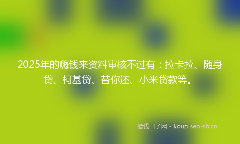 2025年的嗨钱来资料审核不过有：拉卡拉、随身贷、柯基贷、替你还、小米贷款等。