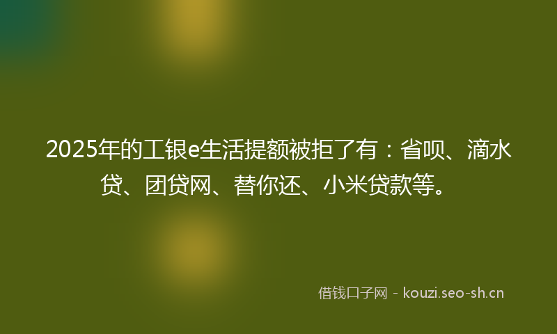 2025年的工银e生活提额被拒了有：省呗、滴水贷、团贷网、替你还、小米贷款等。