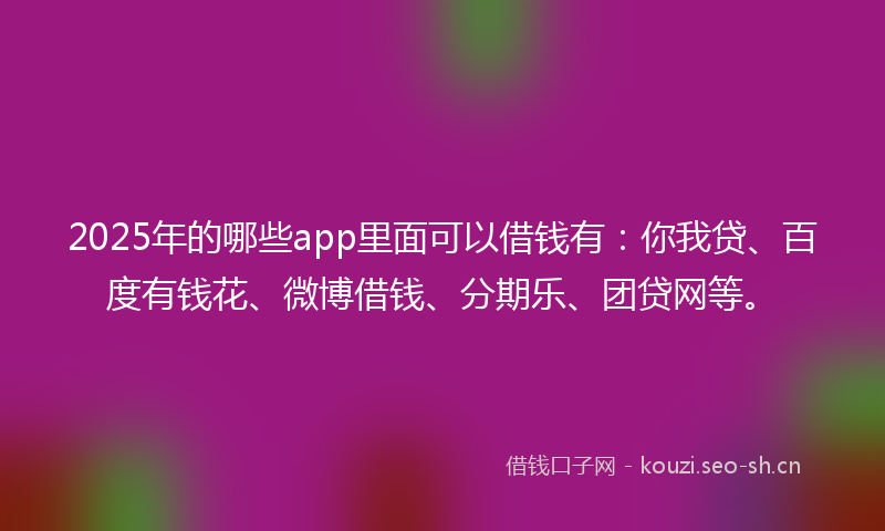 2025年的哪些app里面可以借钱有：你我贷、百度有钱花、微博借钱、分期乐、团贷网等。