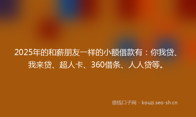2025年的和薪朋友一样的小额借款有：你我贷、我来贷、超人卡、360借条、人人贷等。