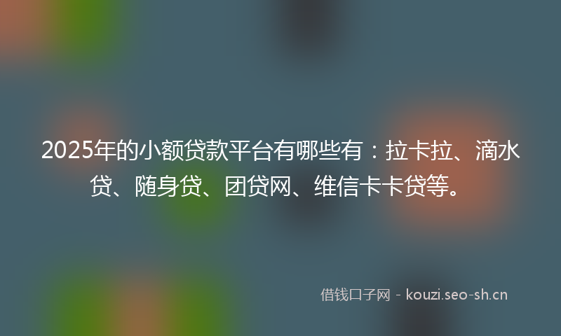 2025年的小额贷款平台有哪些有:拉卡拉、滴水贷、随身贷、团贷网、维信卡卡贷等。