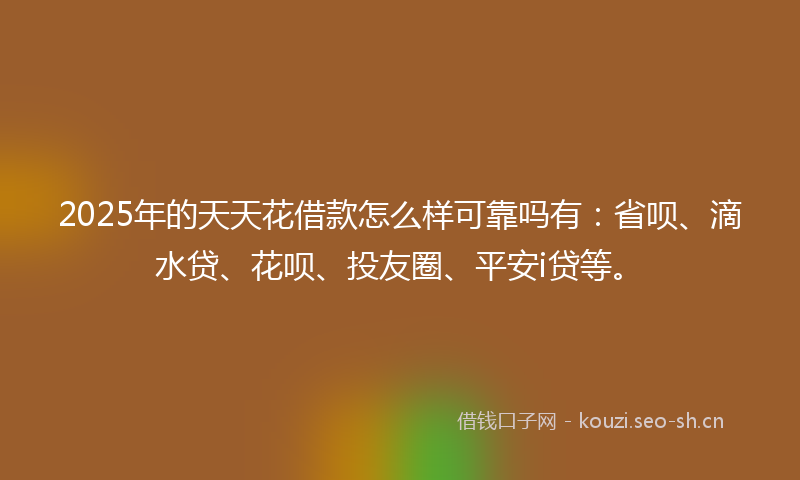 2025年的天天花借款怎么样可靠吗有：省呗、滴水贷、花呗、投友圈、平安i贷等。