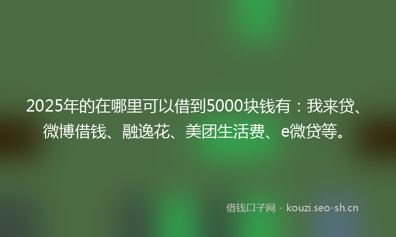 2025年的在哪里可以借到5000块钱有：我来贷、微博借钱、融逸花、美团生活费、e微贷等。