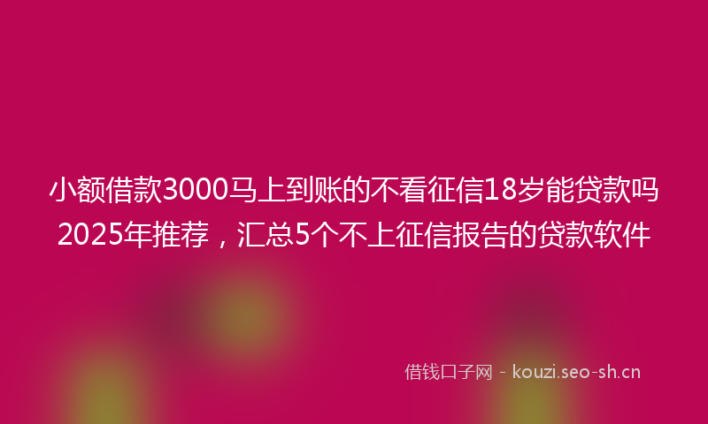 小额借款3000马上到账的不看征信18岁能贷款吗2025年推荐，汇总5个不上征信报告的贷款软件