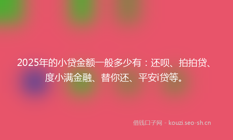 2025年的小贷金额一般多少有：还呗、拍拍贷、度小满金融、替你还、平安i贷等。