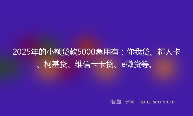 2025年的小额贷款5000急用有：你我贷、超人卡、柯基贷、维信卡卡贷、e微贷等。