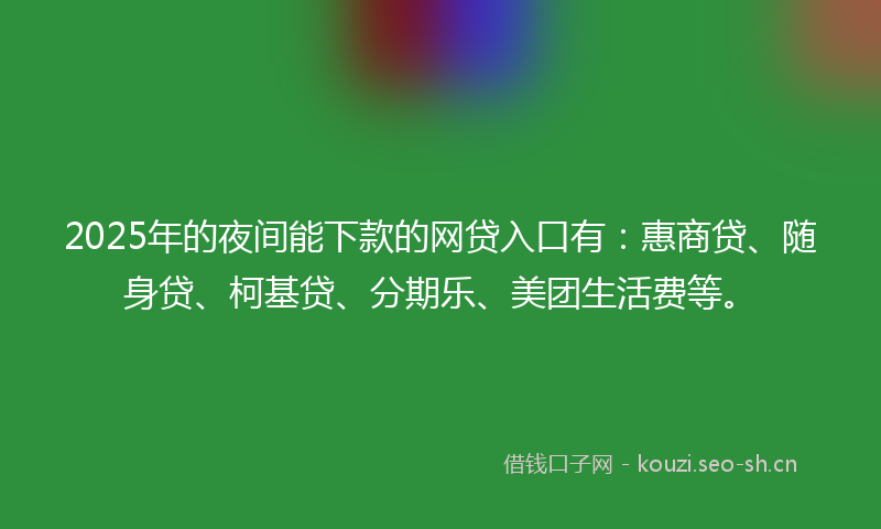 2025年的夜间能下款的网贷入口有：惠商贷、随身贷、柯基贷、分期乐、美团生活费等。