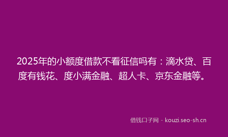 2025年的小额度借款不看征信吗有:滴水贷、百度有钱花、度小满金融、超人卡、京东金融等。