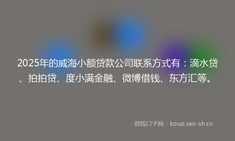 2025年的威海小额贷款公司联系方式有：滴水贷、拍拍贷、度小满金融、微博借钱、东方汇等。