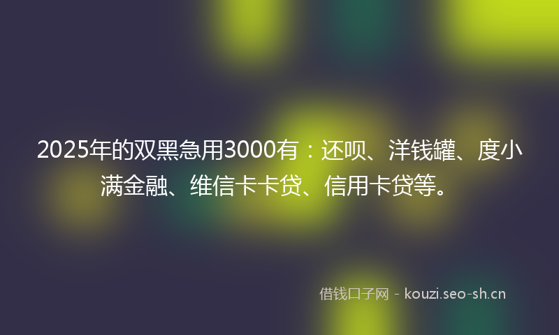2025年的双黑急用3000有:还呗、洋钱罐、度小满金融、维信卡卡贷、信用卡贷等。