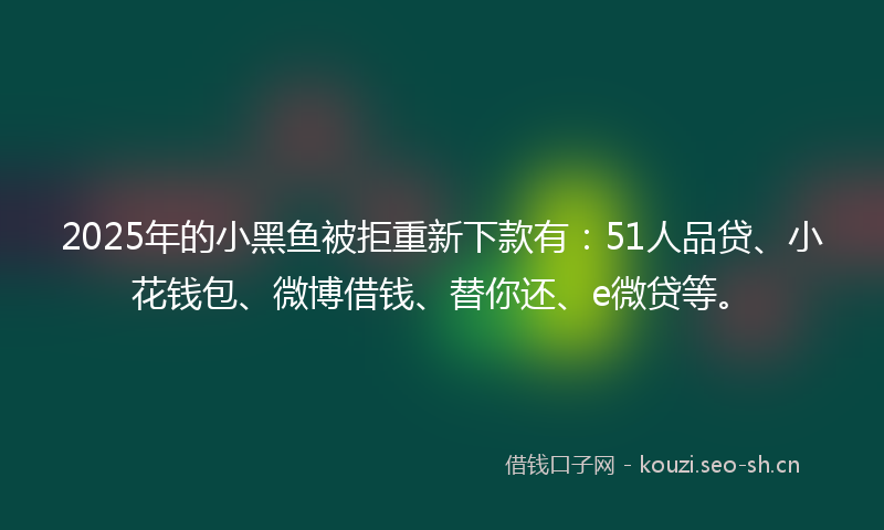 2025年的小黑鱼被拒重新下款有:51人品贷、小花钱包、微博借钱、替你还、e微贷等。