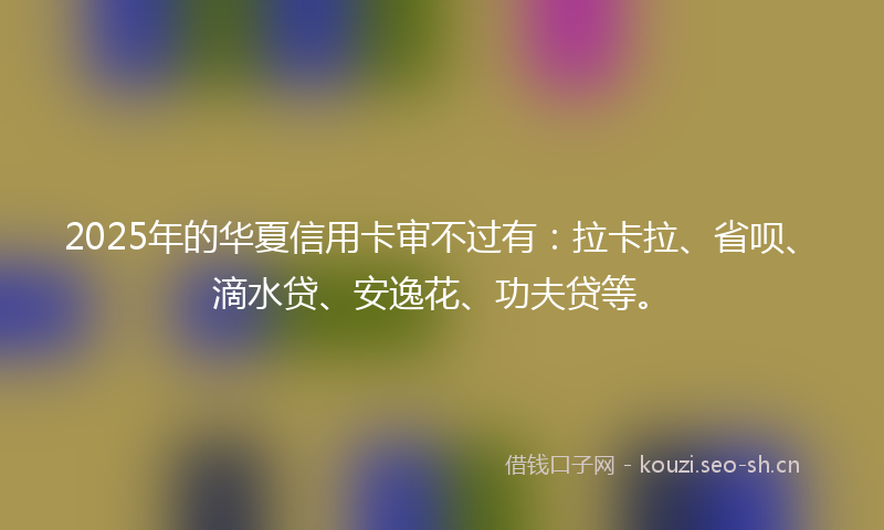 2025年的华夏信用卡审不过有:拉卡拉、省呗、滴水贷、安逸花、功夫贷等。