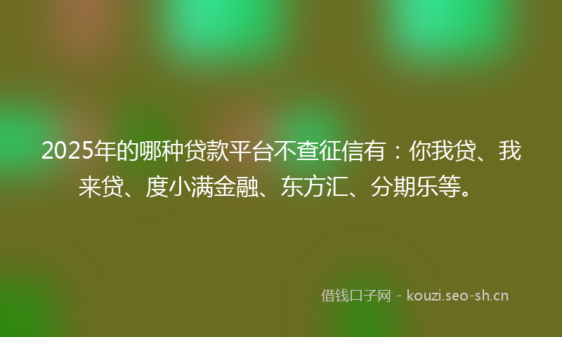 2025年的哪种贷款平台不查征信有:你我贷、我来贷、度小满金融、东方汇、分期乐等。