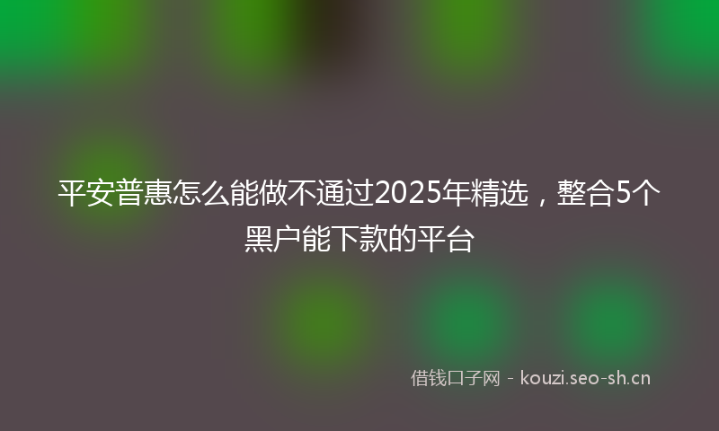 平安普惠怎么能做不通过2025年精选，整合5个黑户能下款的平台