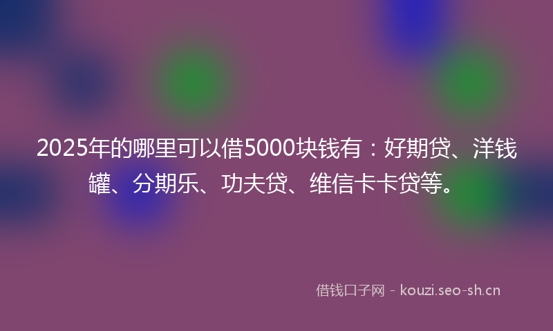 2025年的哪里可以借5000块钱有：好期贷、洋钱罐、分期乐、功夫贷、维信卡卡贷等。