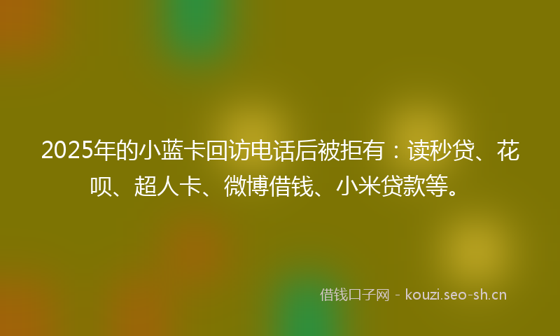 2025年的小蓝卡回访电话后被拒有:读秒贷、花呗、超人卡、微博借钱、小米贷款等。