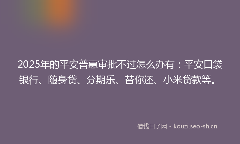 2025年的平安普惠审批不过怎么办有：平安口袋银行、随身贷、分期乐、替你还、小米贷款等。