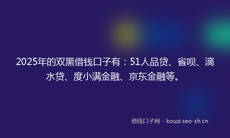 2025年的双黑借钱口子有：51人品贷、省呗、滴水贷、度小满金融、京东金融等。
