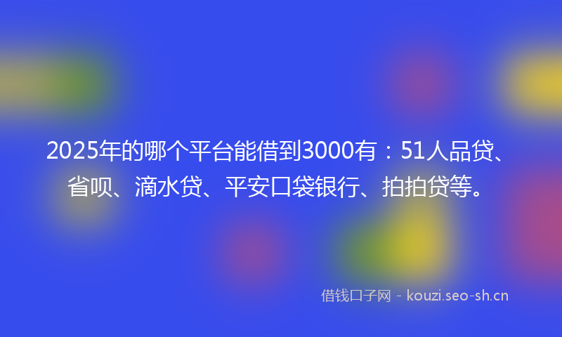 2025年的哪个平台能借到3000有:51人品贷、省呗、滴水贷、平安口袋银行、拍拍贷等。