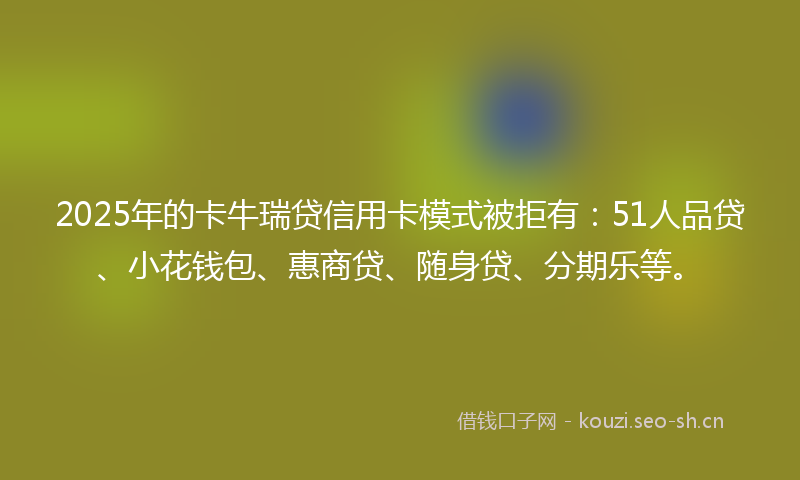 2025年的卡牛瑞贷信用卡模式被拒有：51人品贷、小花钱包、惠商贷、随身贷、分期乐等。