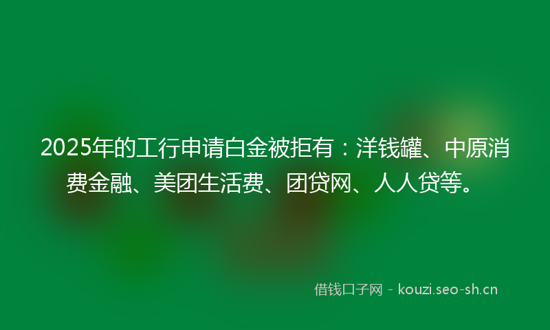 2025年的工行申请白金被拒有：洋钱罐、中原消费金融、美团生活费、团贷网、人人贷等。