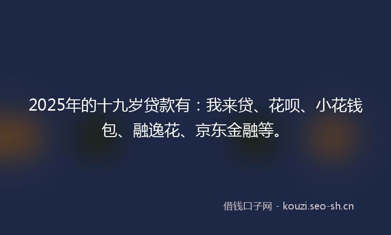 2025年的十九岁贷款有：我来贷、花呗、小花钱包、融逸花、京东金融等。