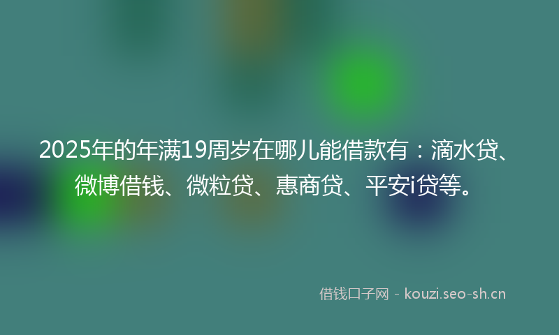 2025年的年满19周岁在哪儿能借款有：滴水贷、微博借钱、微粒贷、惠商贷、平安i贷等。
