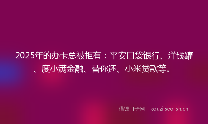 2025年的办卡总被拒有：平安口袋银行、洋钱罐、度小满金融、替你还、小米贷款等。