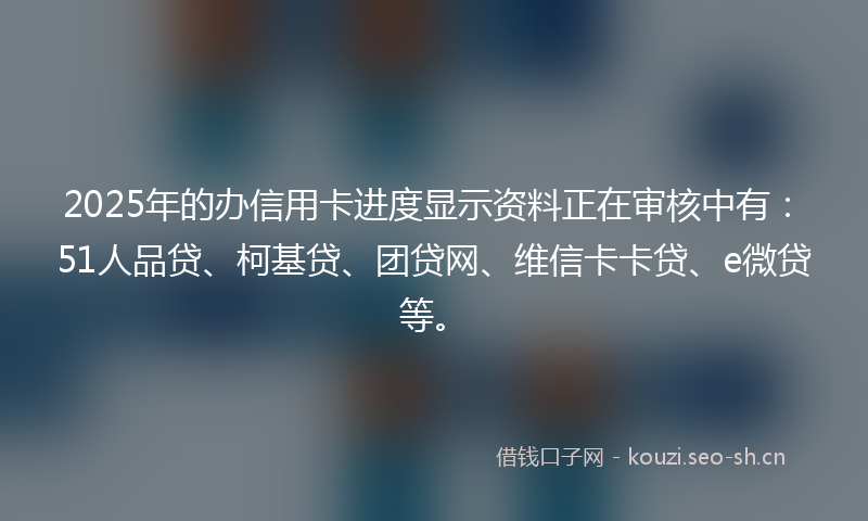 2025年的办信用卡进度显示资料正在审核中有：51人品贷、柯基贷、团贷网、维信卡卡贷、e微贷等。