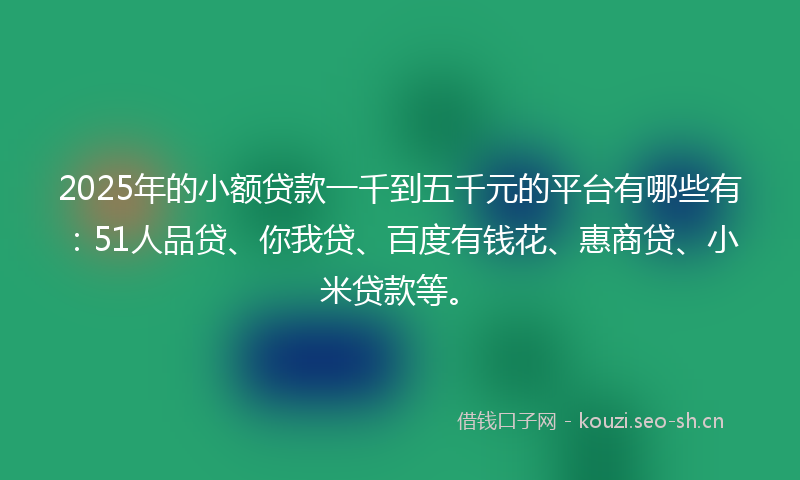 2025年的小额贷款一千到五千元的平台有哪些有：51人品贷、你我贷、百度有钱花、惠商贷、小米贷款等。