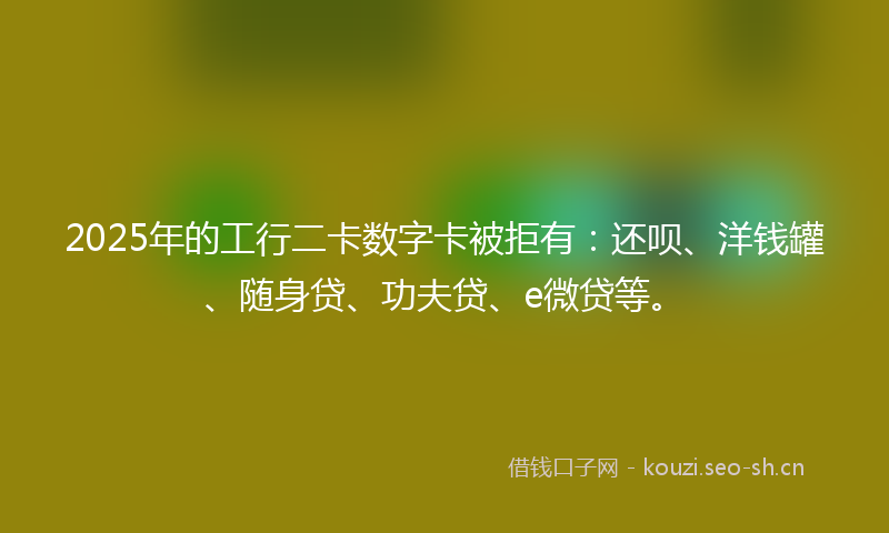 2025年的工行二卡数字卡被拒有：还呗、洋钱罐、随身贷、功夫贷、e微贷等。