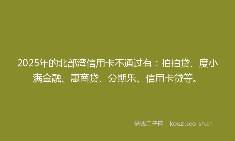 2025年的北部湾信用卡不通过有：拍拍贷、度小满金融、惠商贷、分期乐、信用卡贷等。
