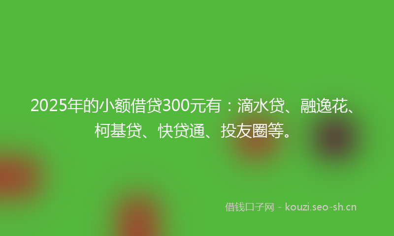 2025年的小额借贷300元有：滴水贷、融逸花、柯基贷、快贷通、投友圈等。